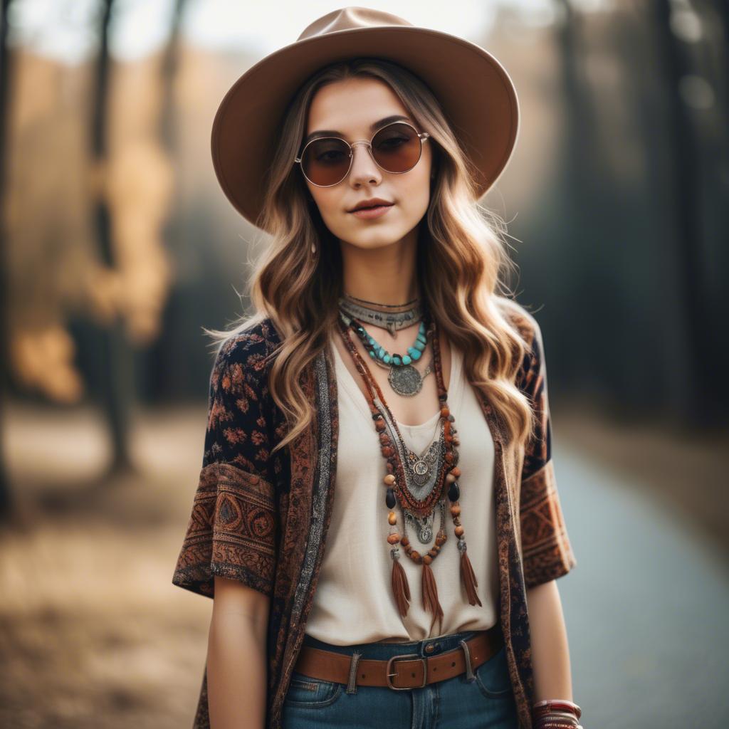 A stunning image of fashionable girl with a retro boho vibe.