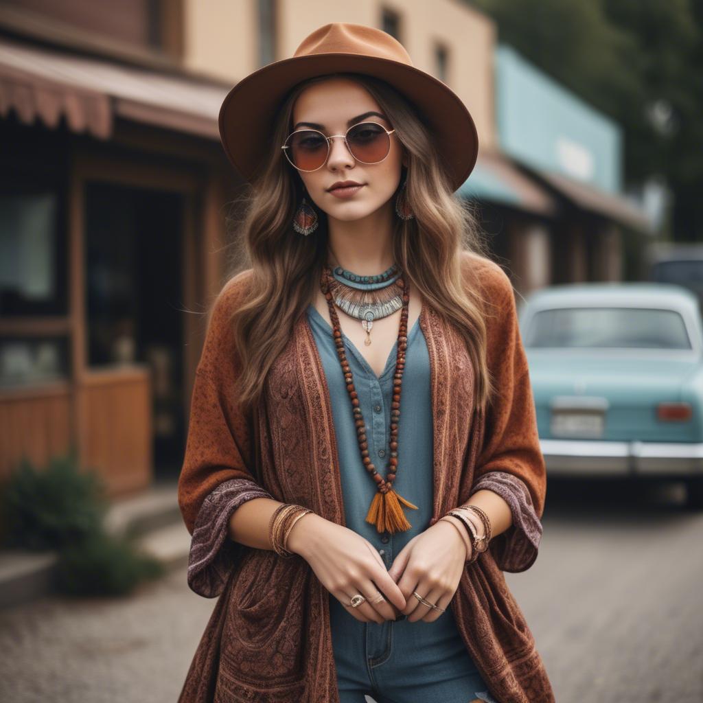A stunning image of fashionable girl with a retro boho vibe.
