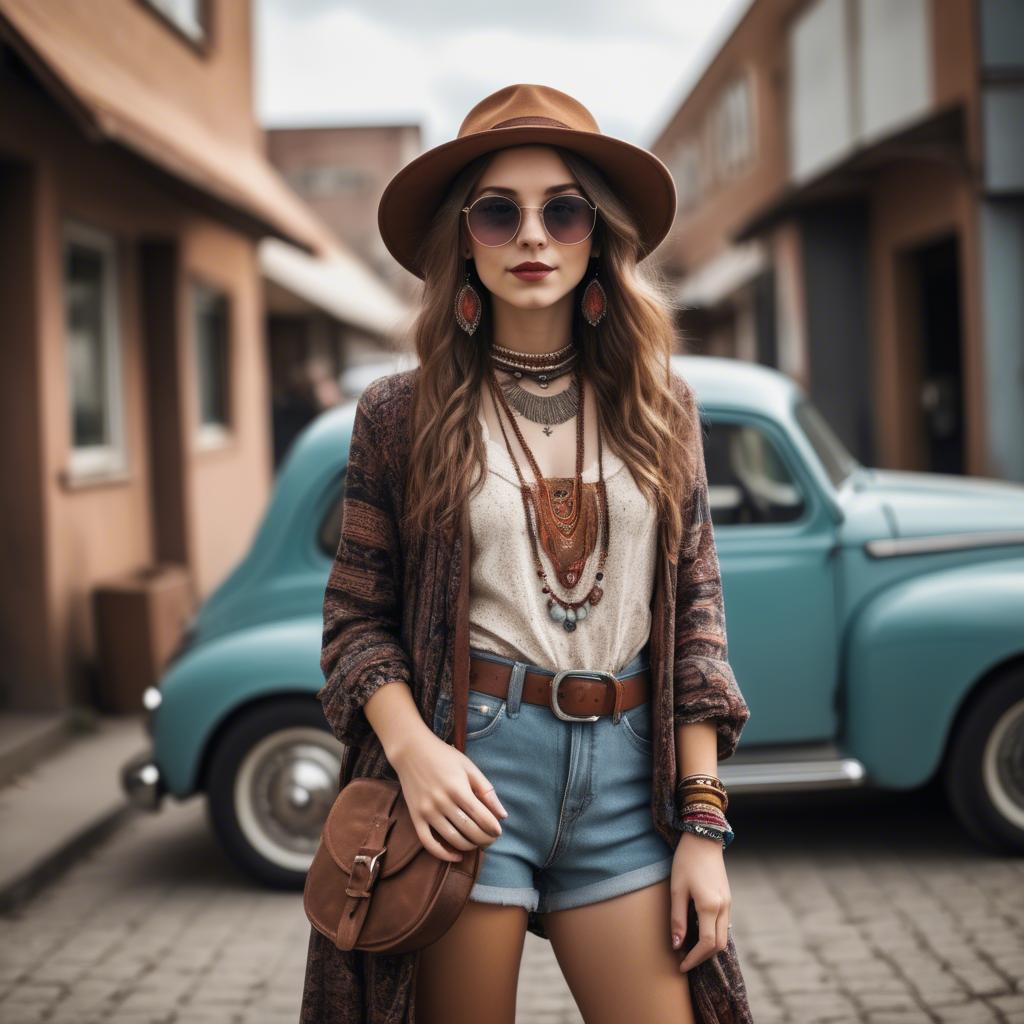 A stunning image of fashionable girl with a retro boho vibe.
