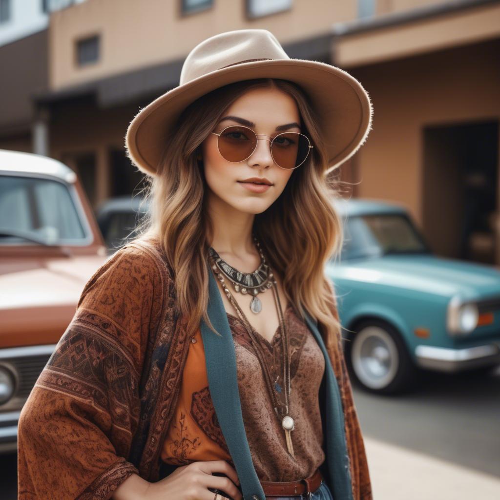 A stunning image of fashionable girl with a retro boho vibe.