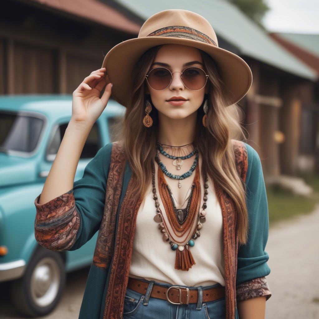A stunning image of fashionable girl with a retro boho vibe.