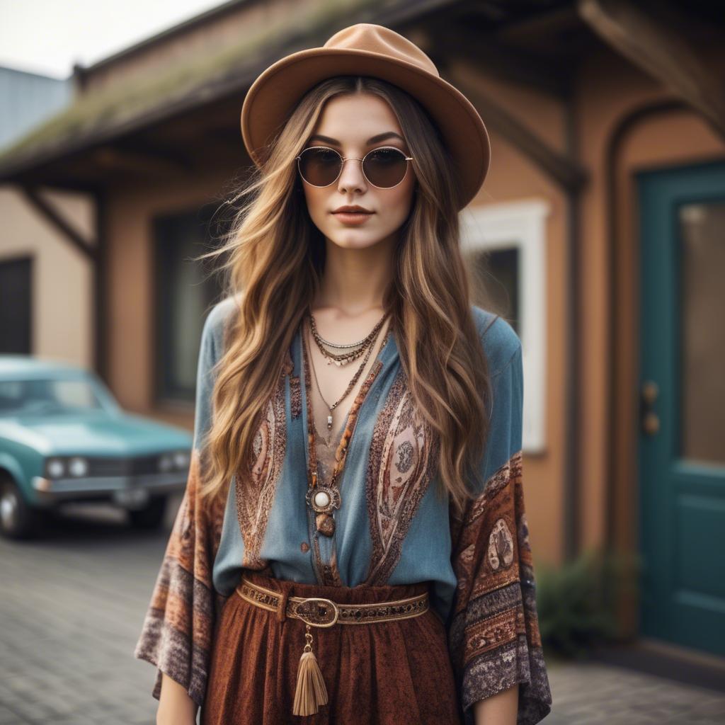 A stunning image of fashionable girl with a retro boho vibe.