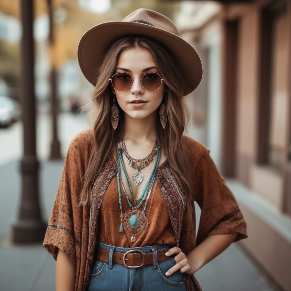A stunning image of fashionable girl with a retro boho vibe.