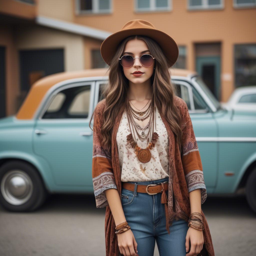 A stunning image of fashionable girl with a retro boho vibe.