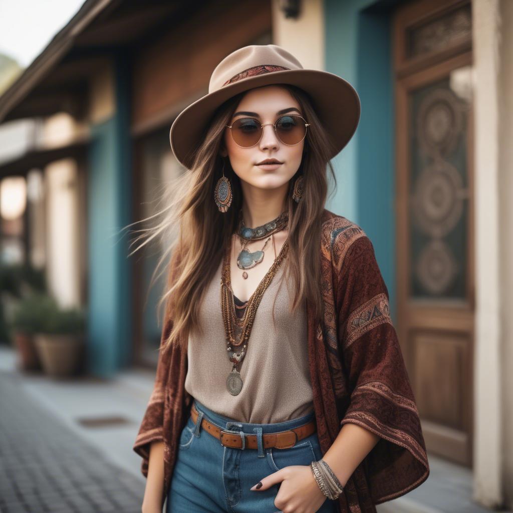 A stunning image of fashionable girl with a retro boho vibe.