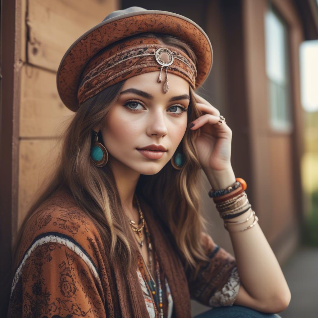A stunning image of fashionable girl with a retro boho vibe.
