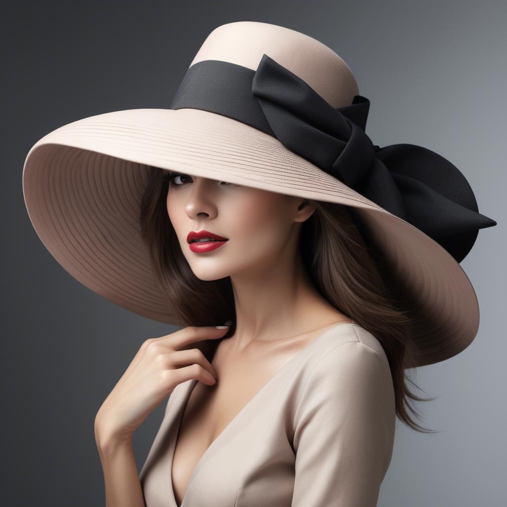 A stunning image of fashionable woman with a dramatic wide-brim hat.