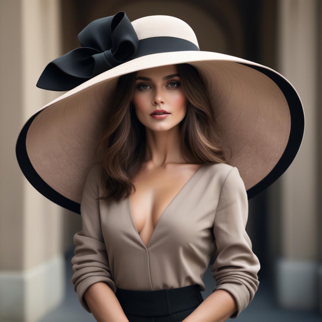 A stunning image of fashionable woman with a dramatic wide-brim hat.