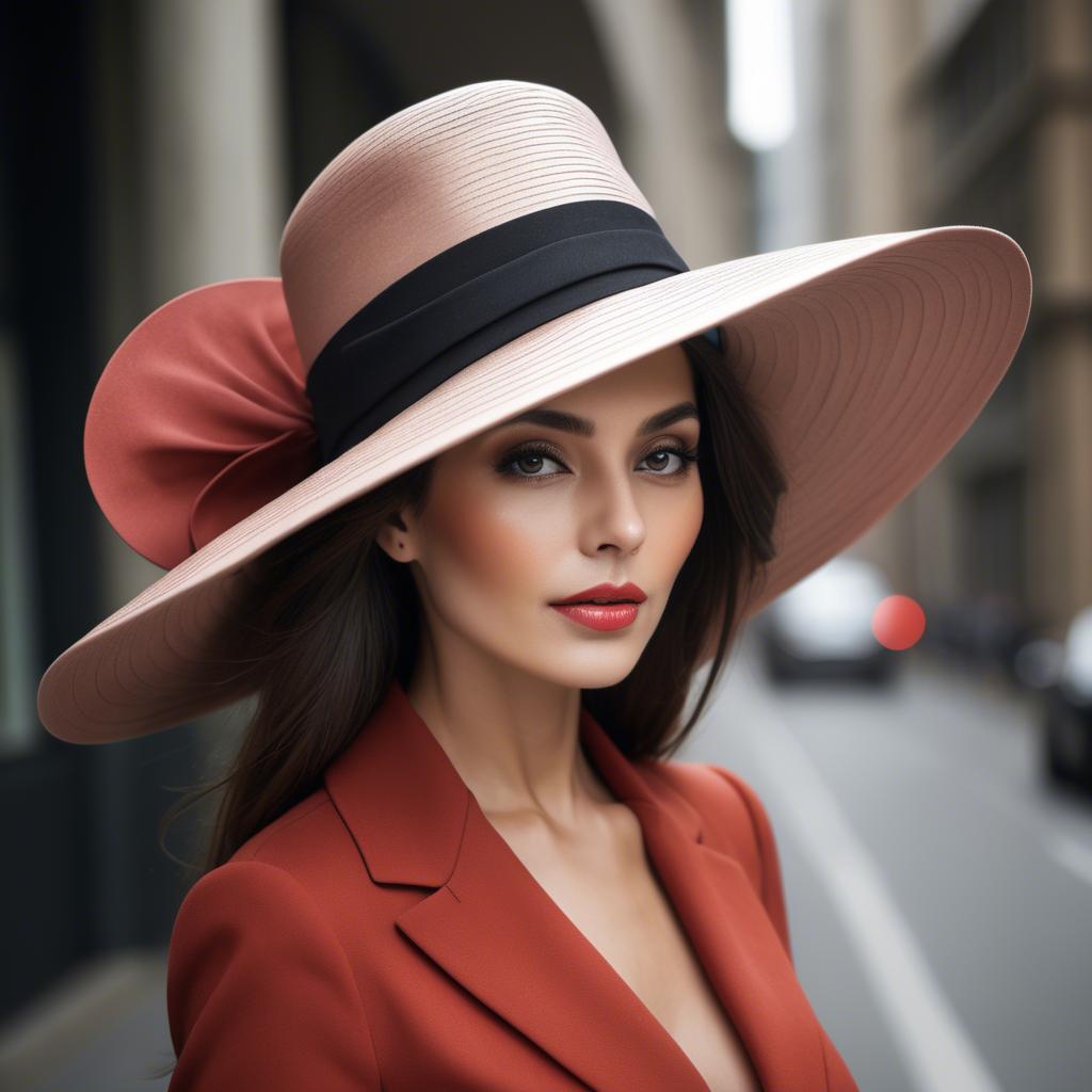 A stunning image of fashionable woman with a dramatic wide-brim hat.