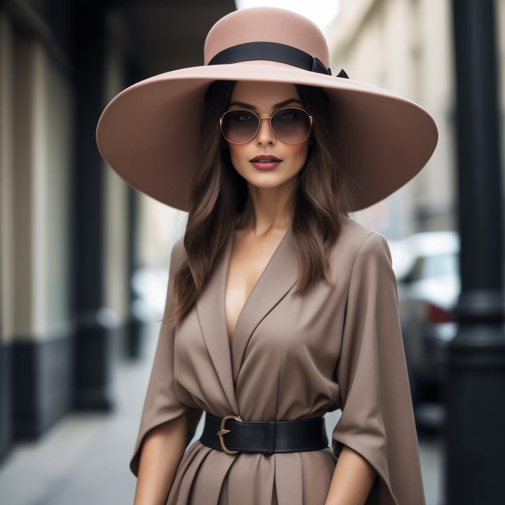 A stunning image of fashionable woman with a dramatic wide-brim hat.