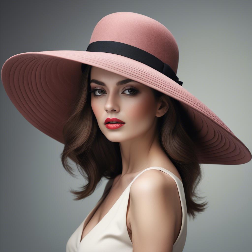 A stunning image of fashionable woman with a dramatic wide-brim hat.