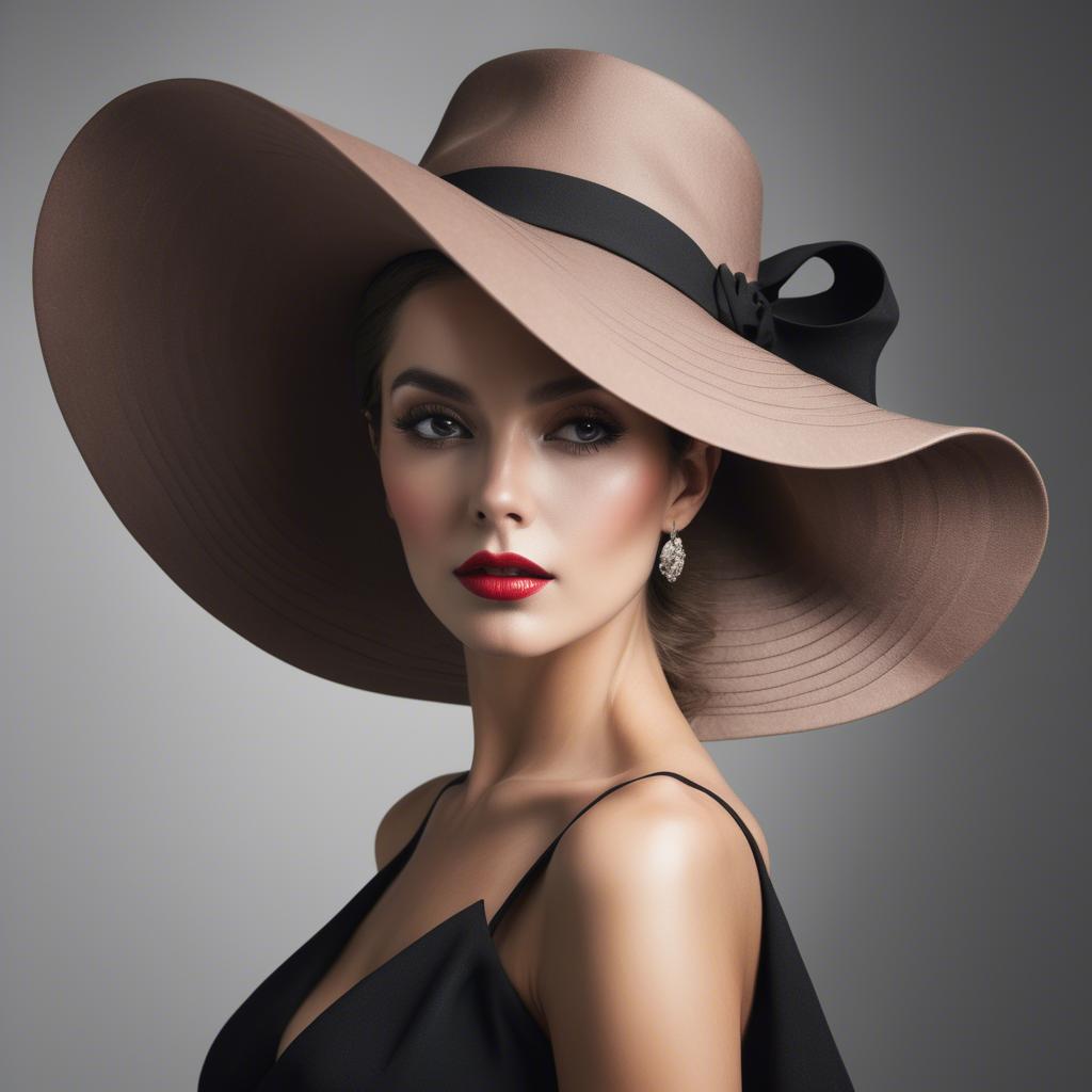 A stunning image of fashionable woman with a dramatic wide-brim hat.