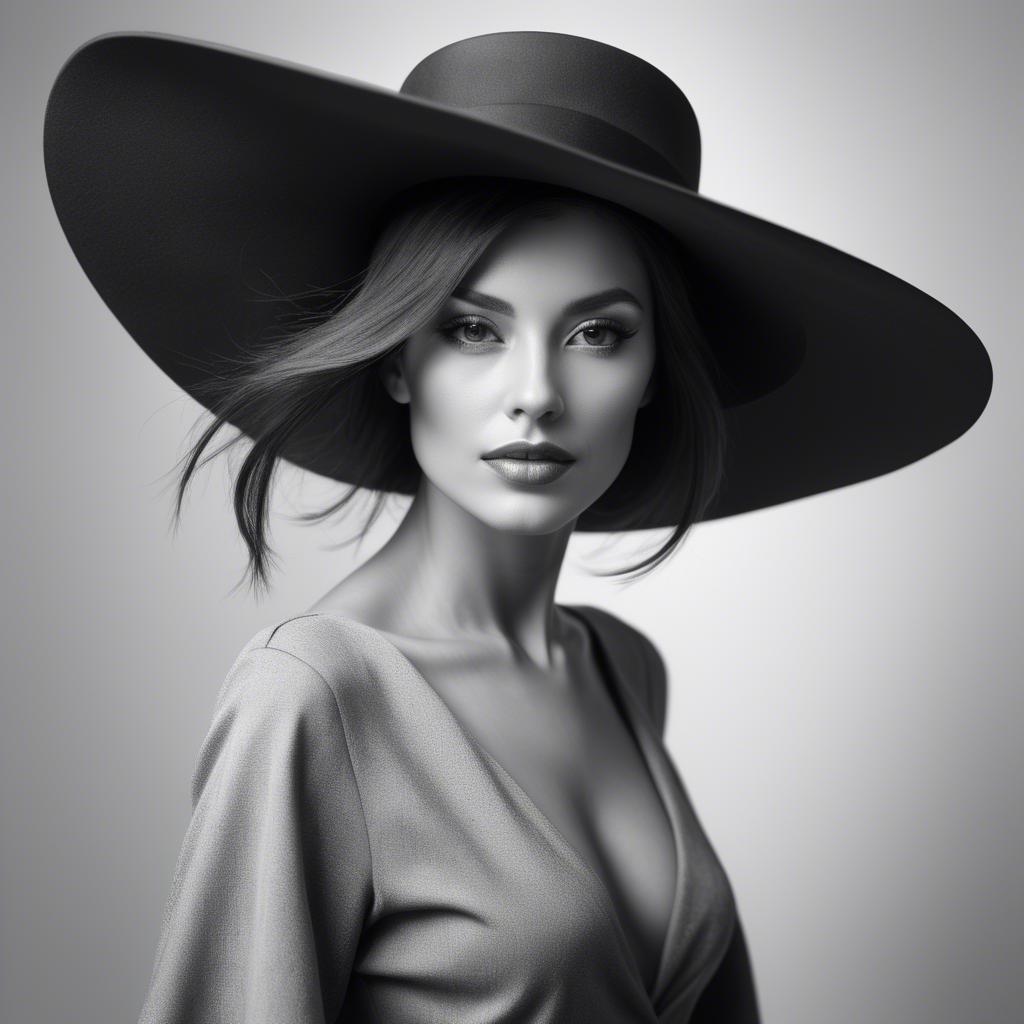 A stunning image of fashionable woman with a dramatic wide-brim hat.