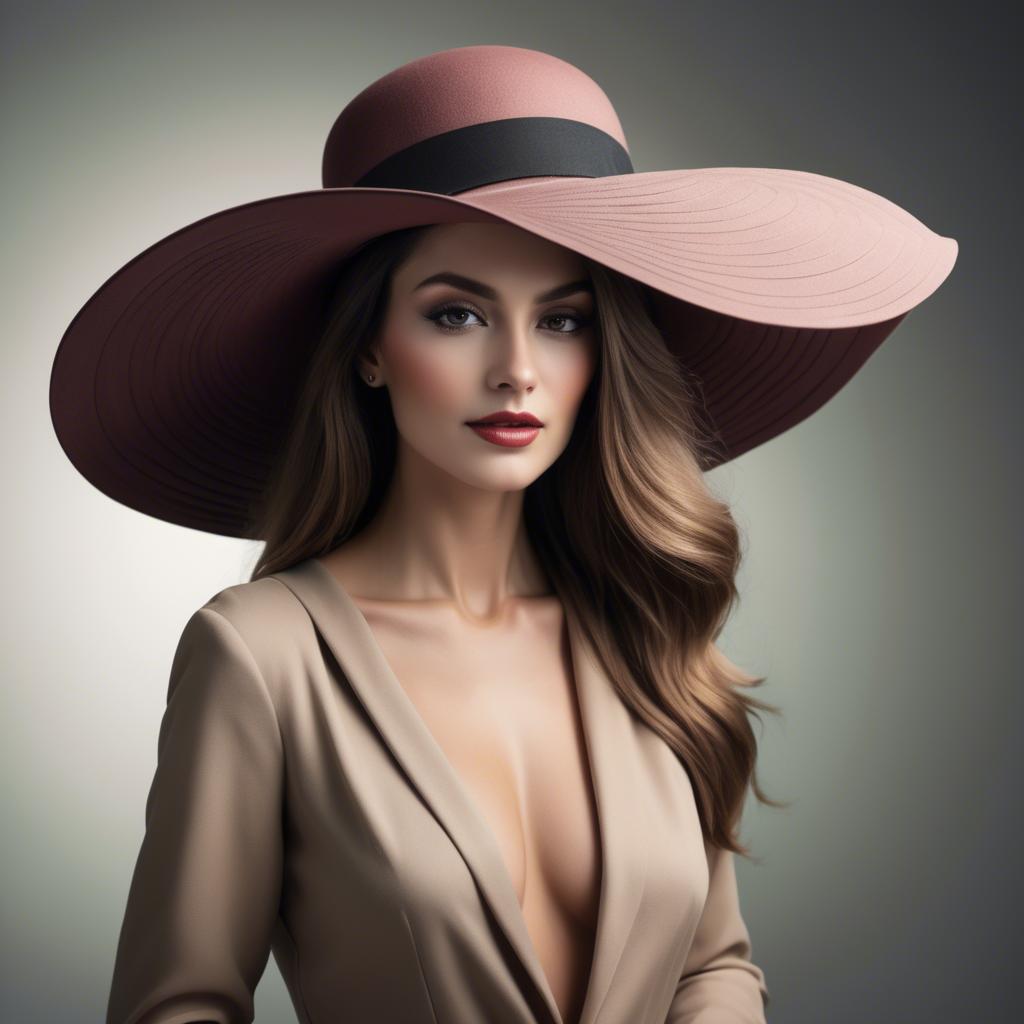 A stunning image of fashionable woman with a dramatic wide-brim hat.