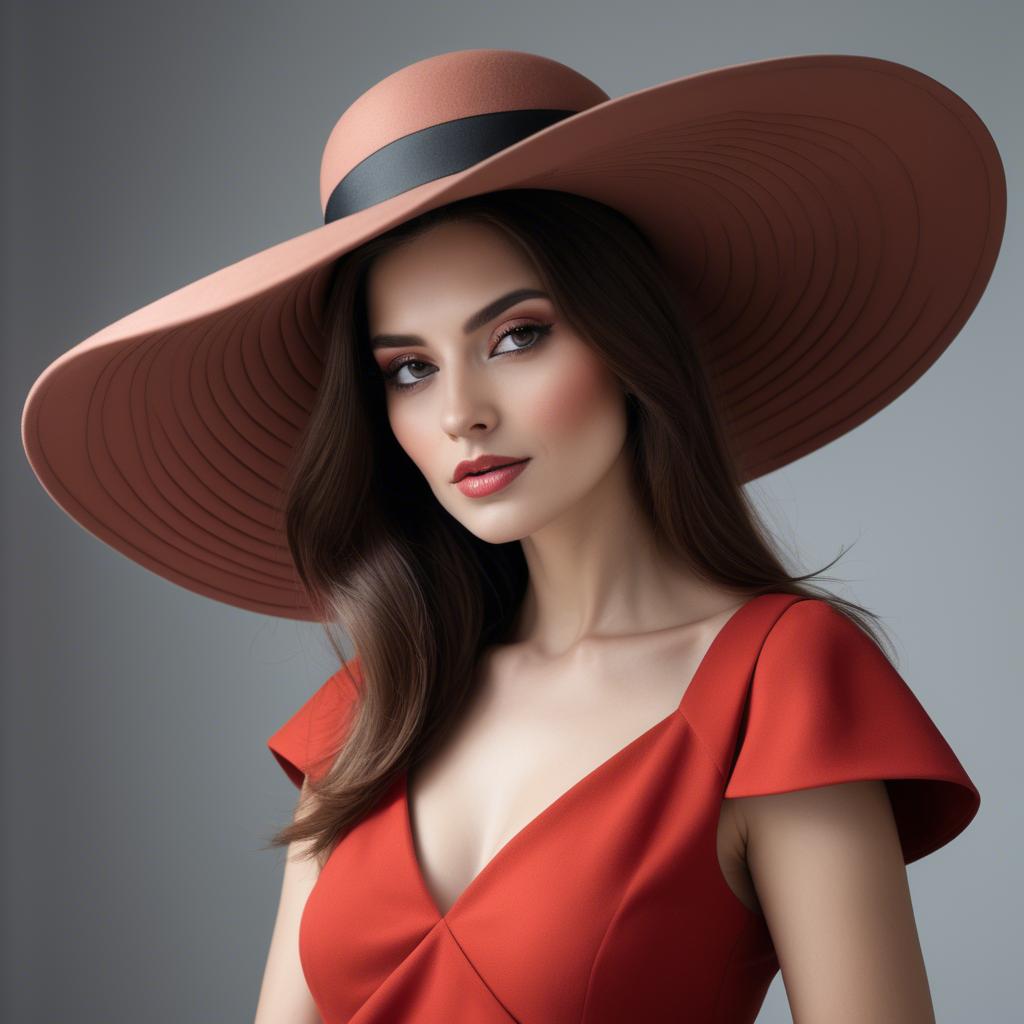 A stunning image of fashionable woman with a dramatic wide-brim hat.