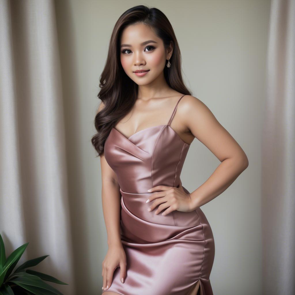 A stunning image of filipina beauty in a satin dress.