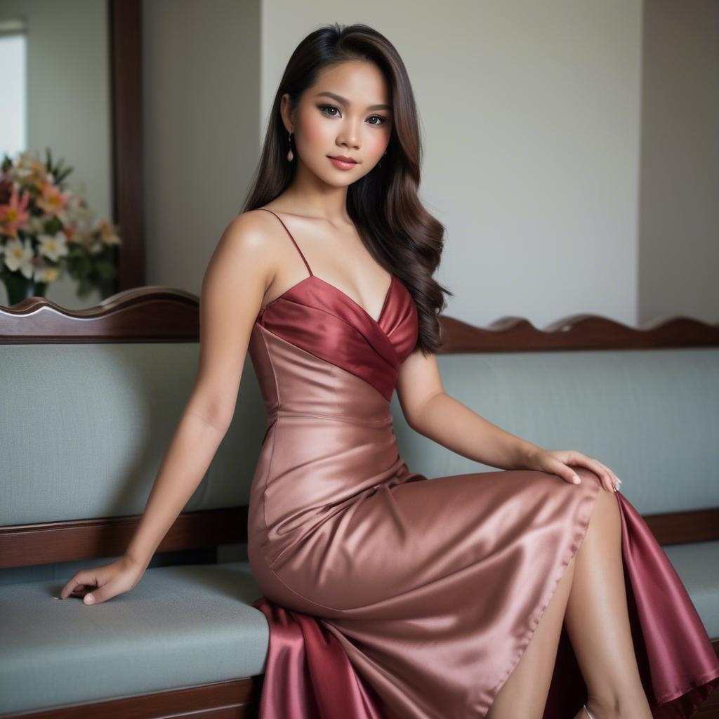 A stunning image of filipina beauty in a satin dress.