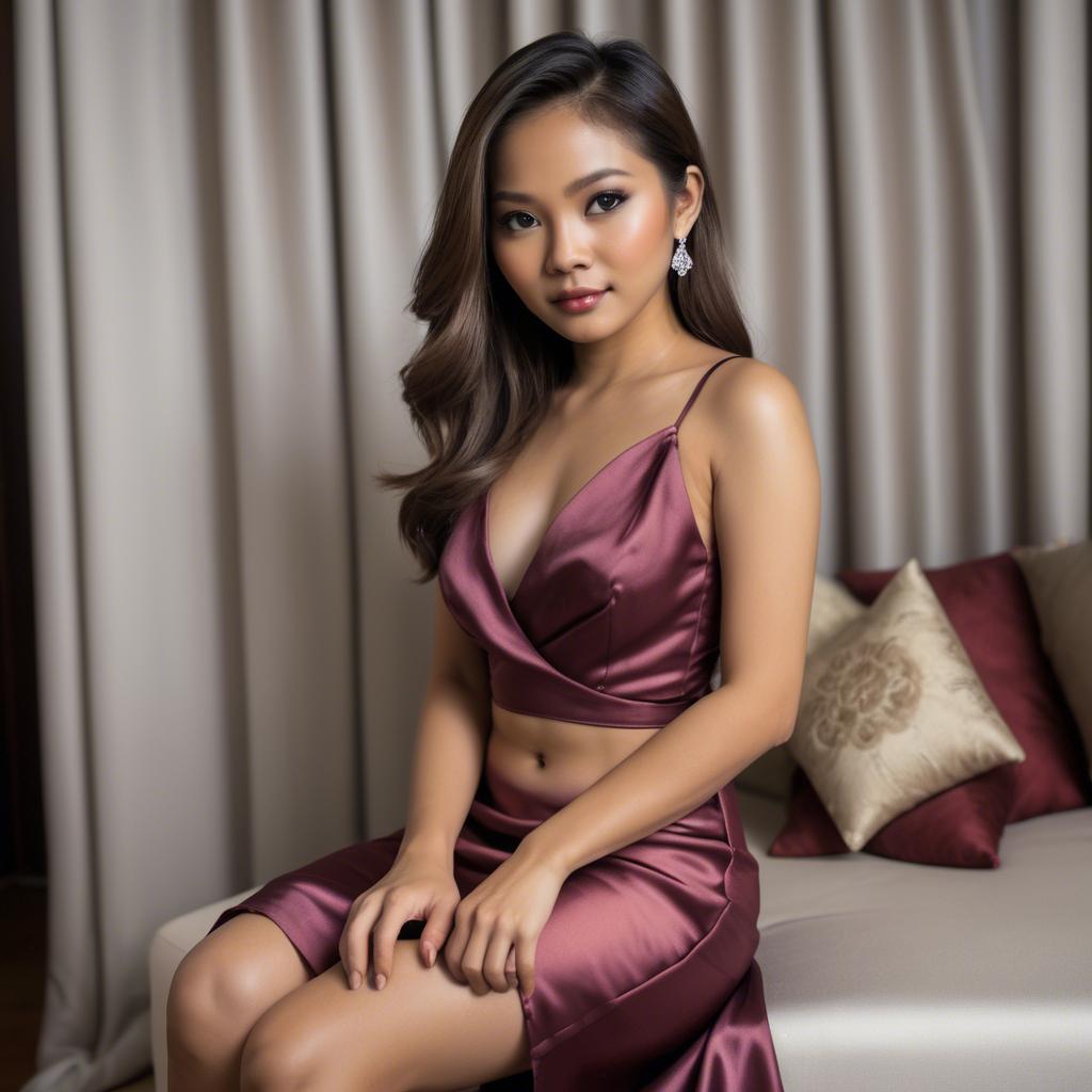A stunning image of filipina beauty in a satin dress.