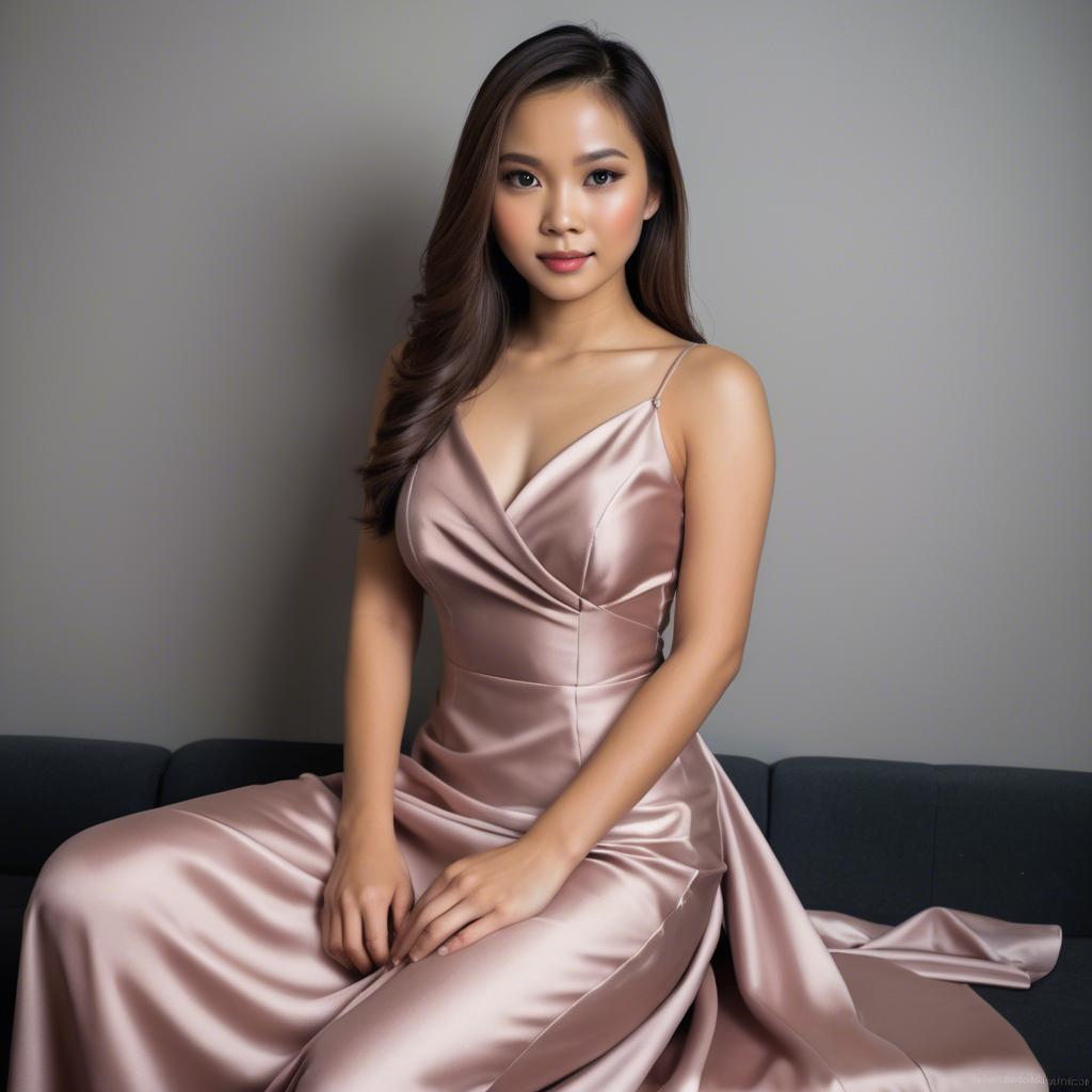A stunning image of filipina beauty in a satin dress.