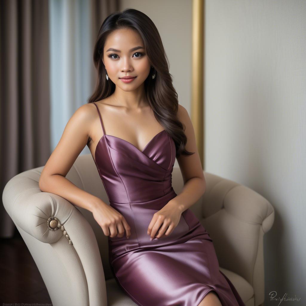 A stunning image of filipina beauty in a satin dress.