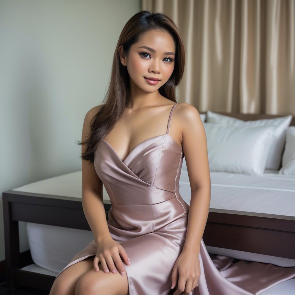 A stunning image of filipina beauty in a satin dress.