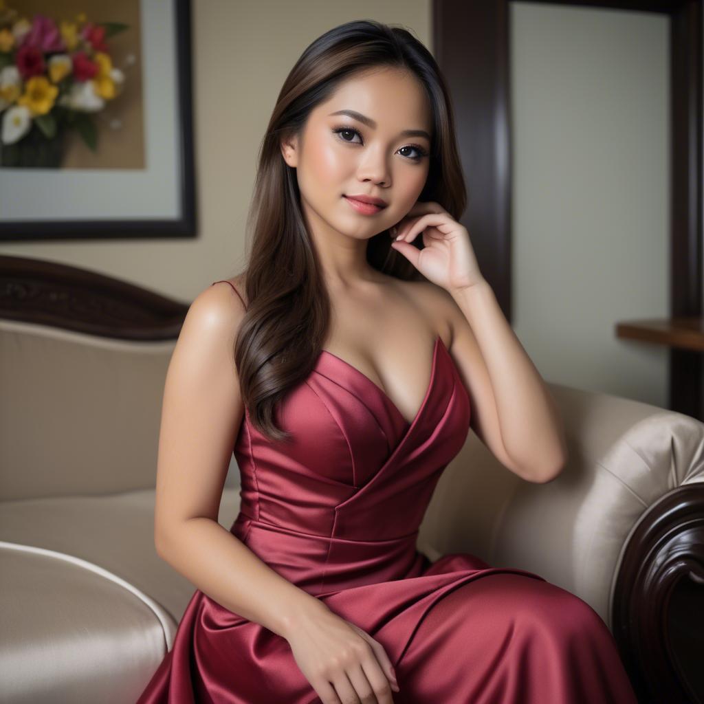 A stunning image of filipina beauty in a satin dress.