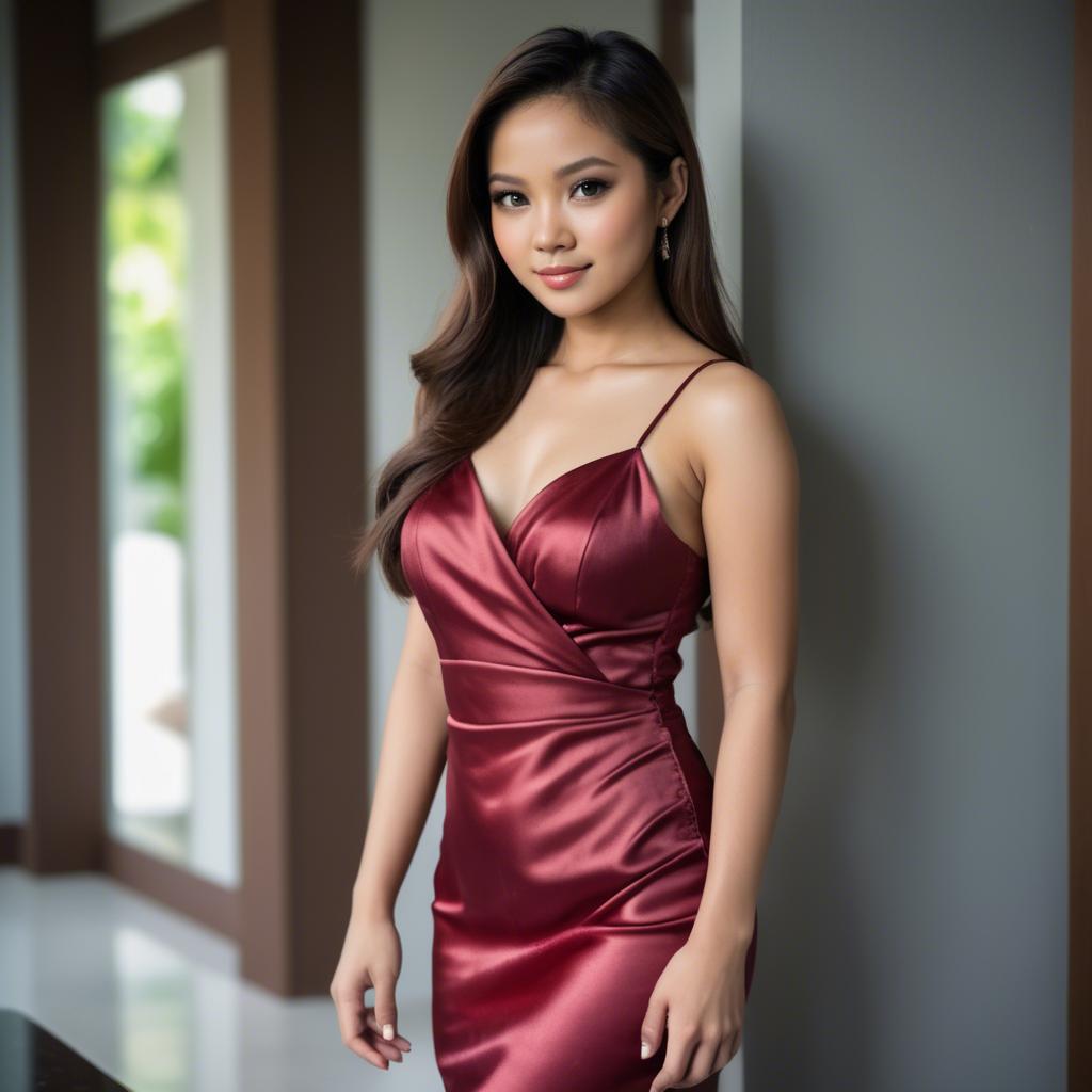 A stunning image of filipina beauty in a satin dress.