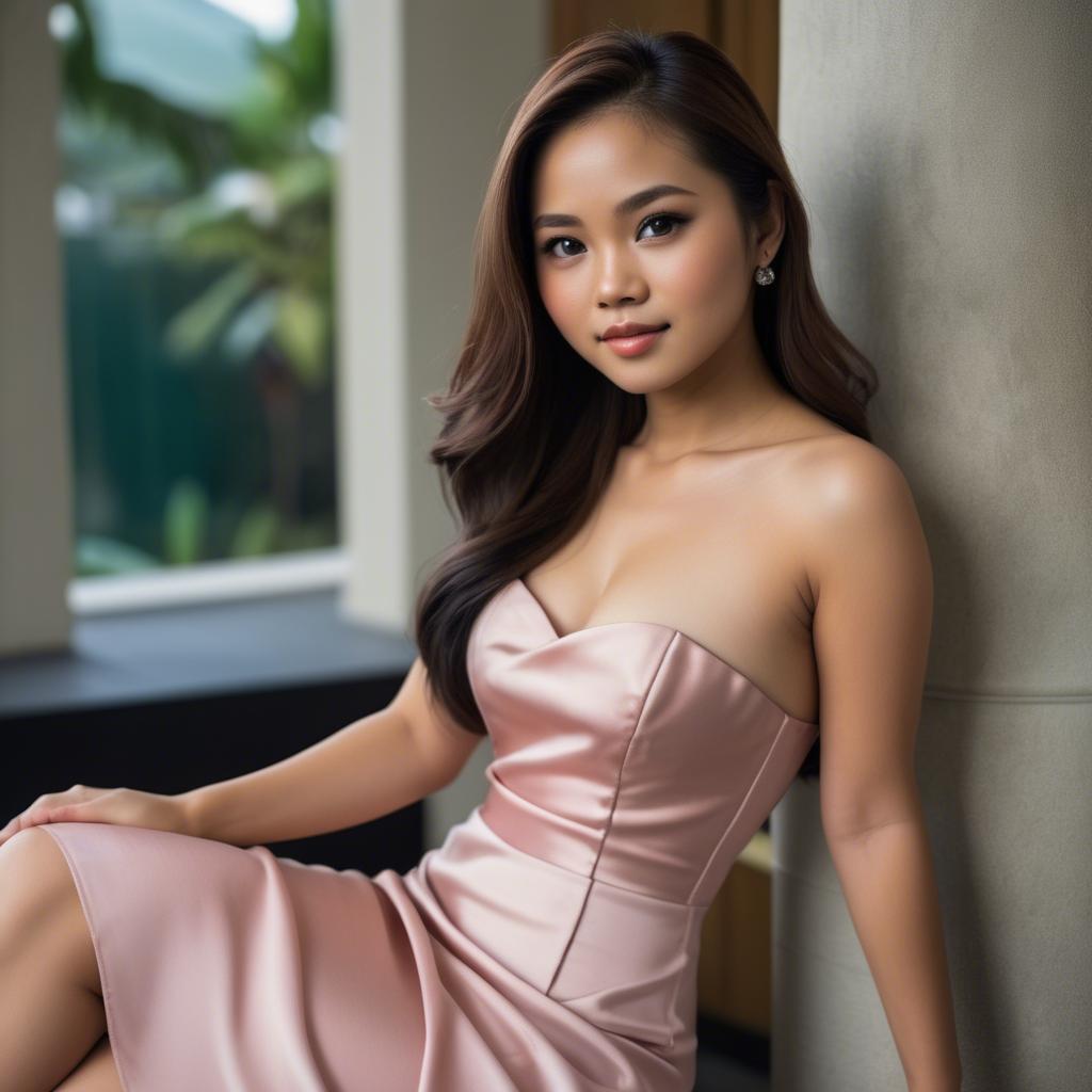A stunning image of filipina beauty in a satin dress.