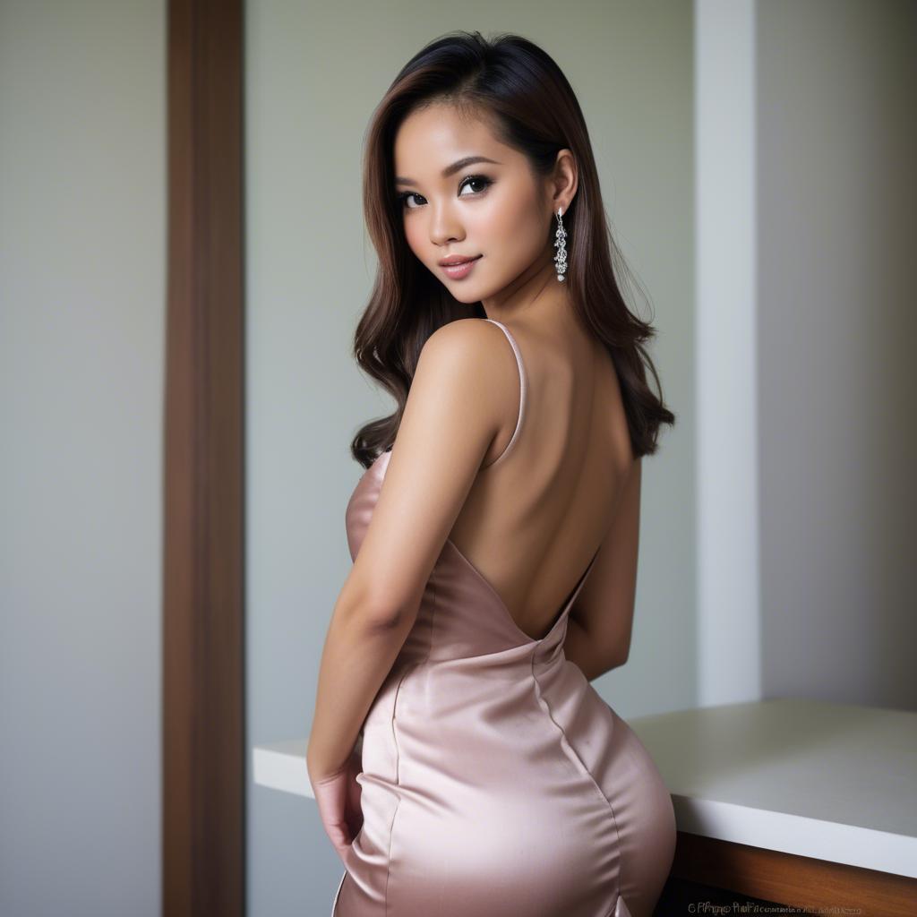 A stunning image of filipina beauty in a satin dress.