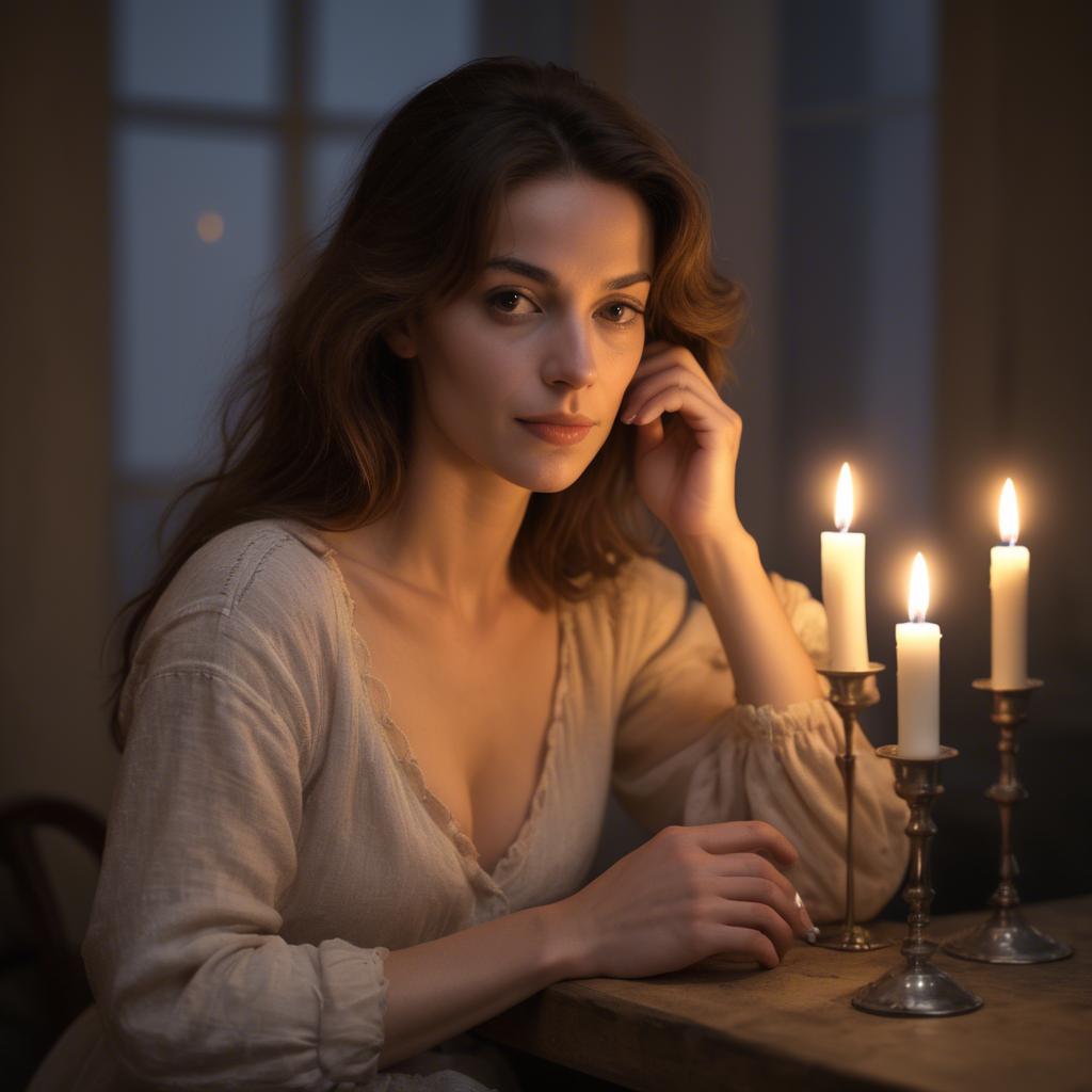 A stunning image of french woman in soft candlelight.