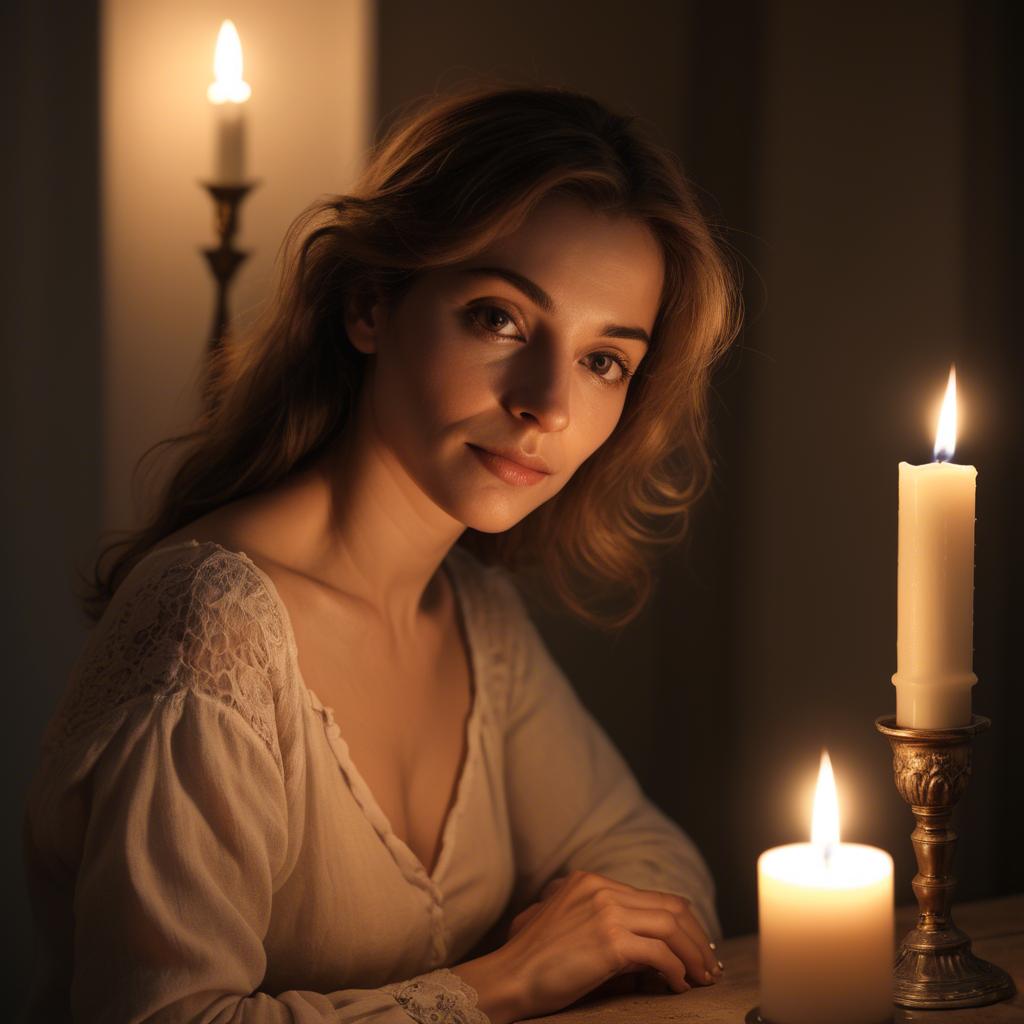 A stunning image of french woman in soft candlelight.
