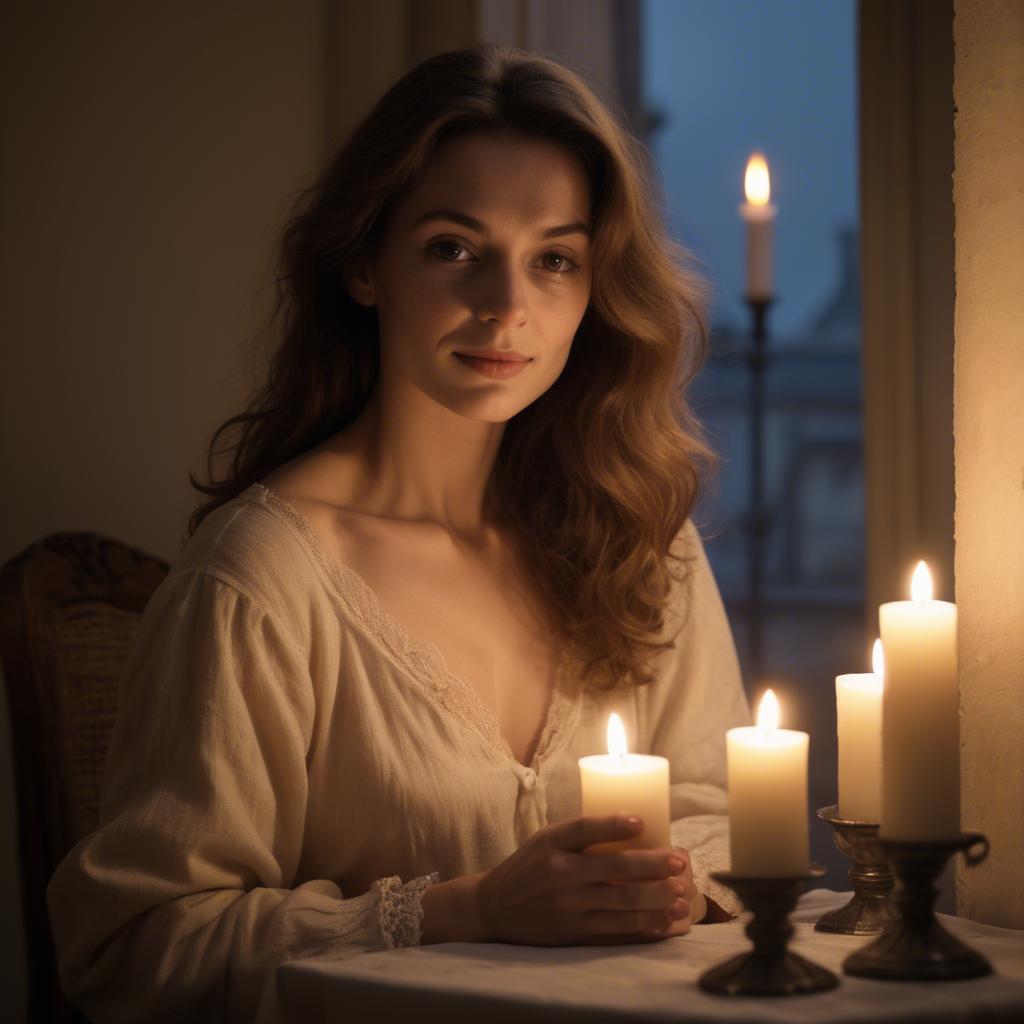 A stunning image of french woman in soft candlelight.
