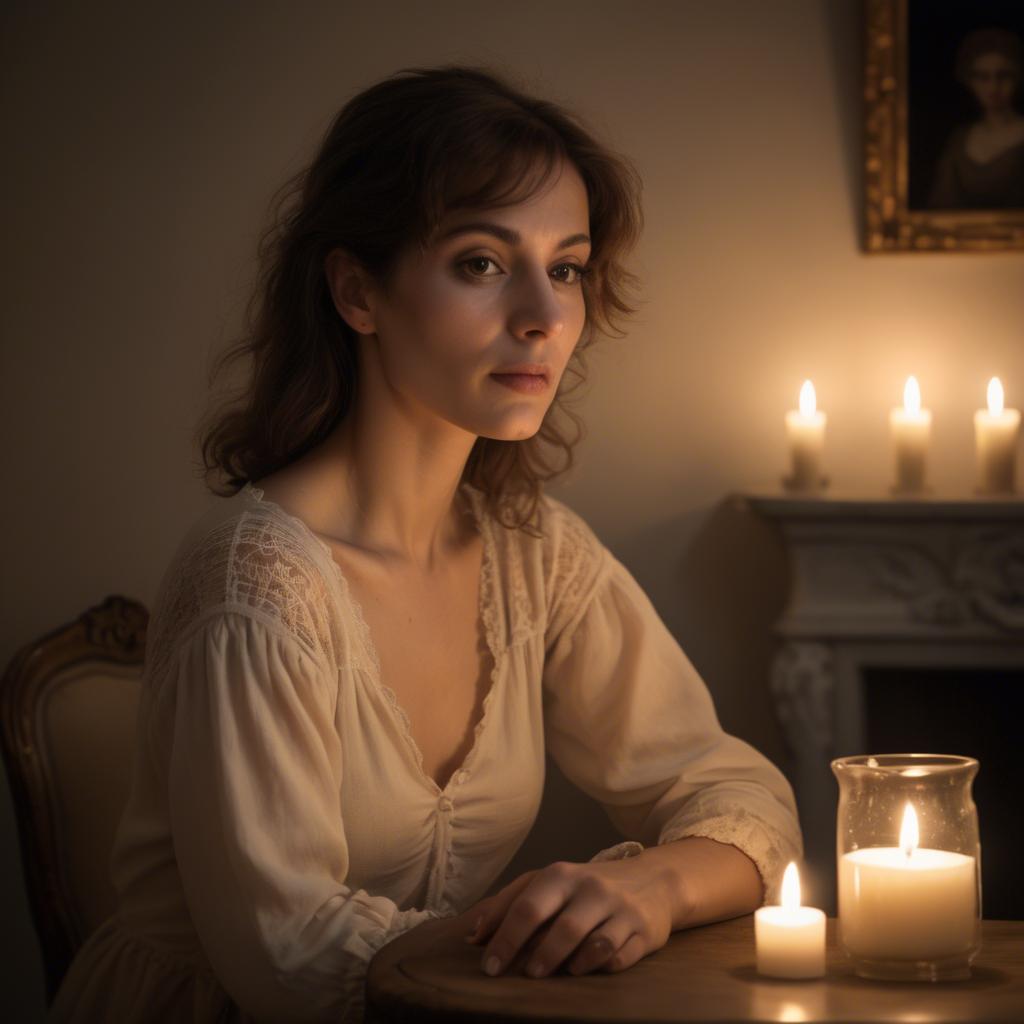 A stunning image of french woman in soft candlelight.
