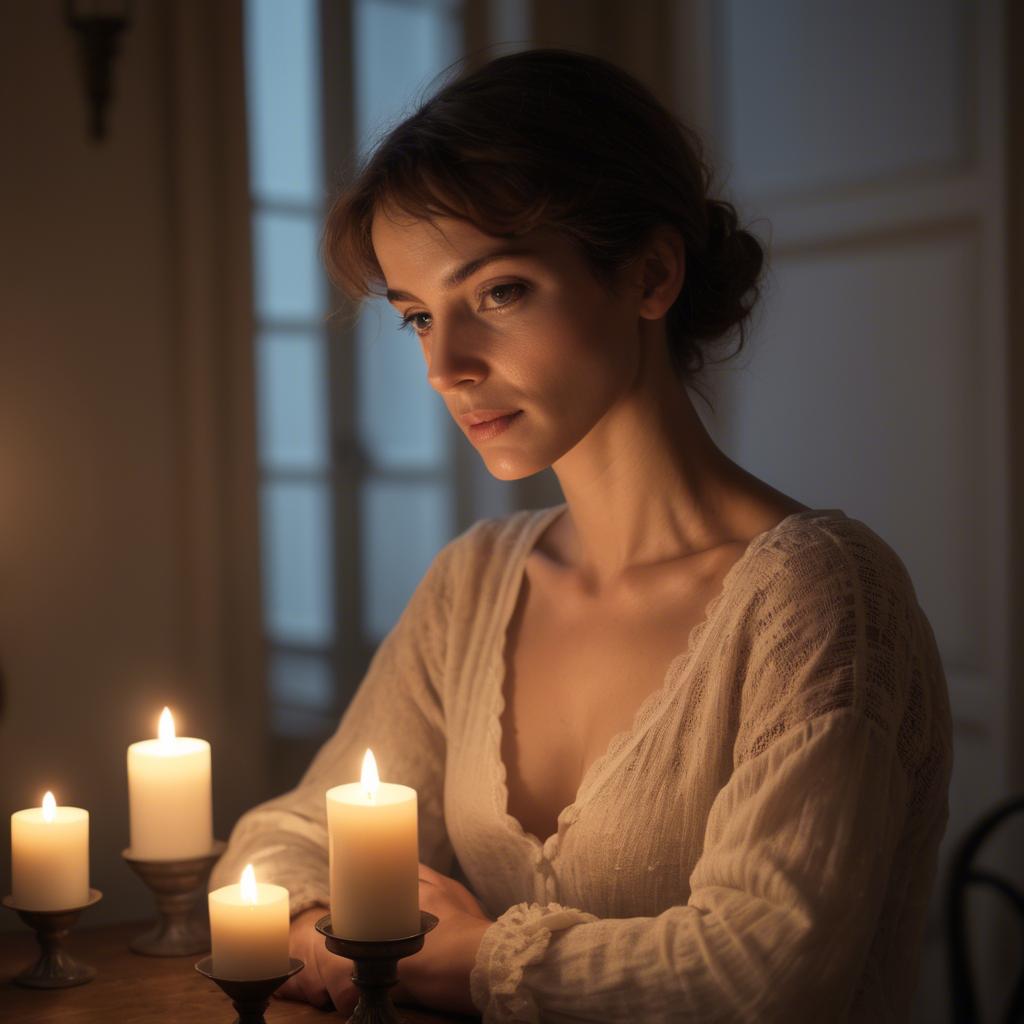 A stunning image of french woman in soft candlelight.