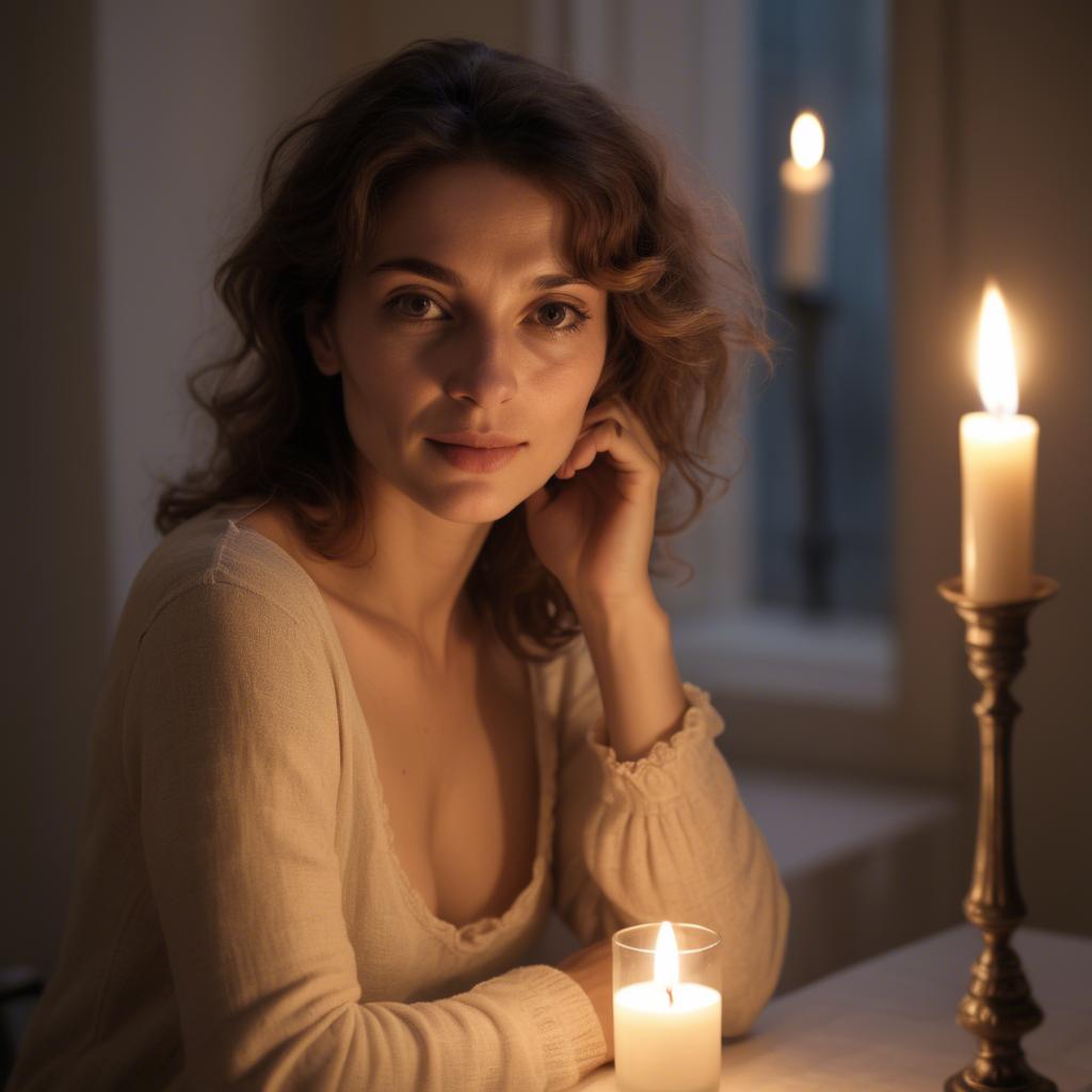 A stunning image of french woman in soft candlelight.