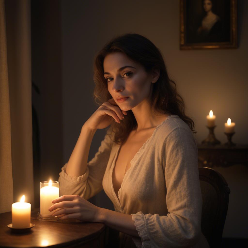 A stunning image of french woman in soft candlelight.