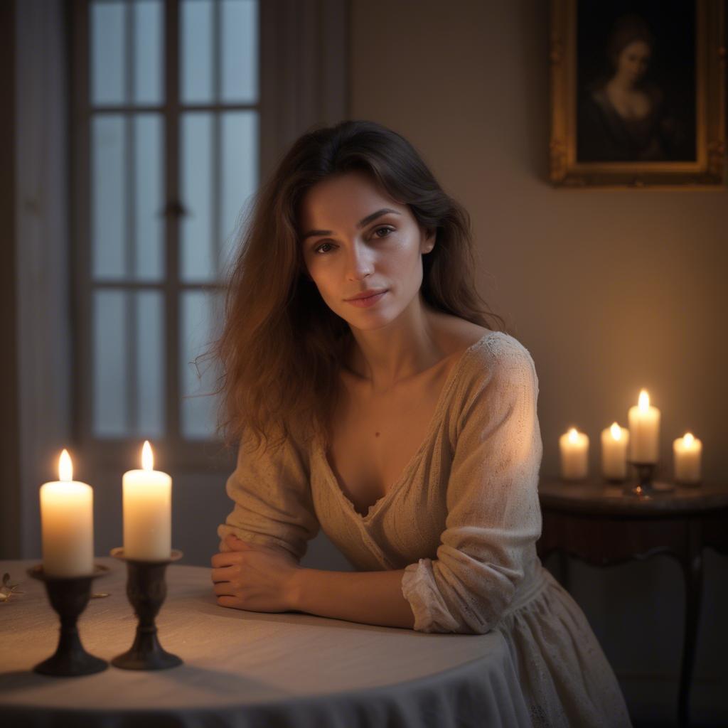 A stunning image of french woman in soft candlelight.