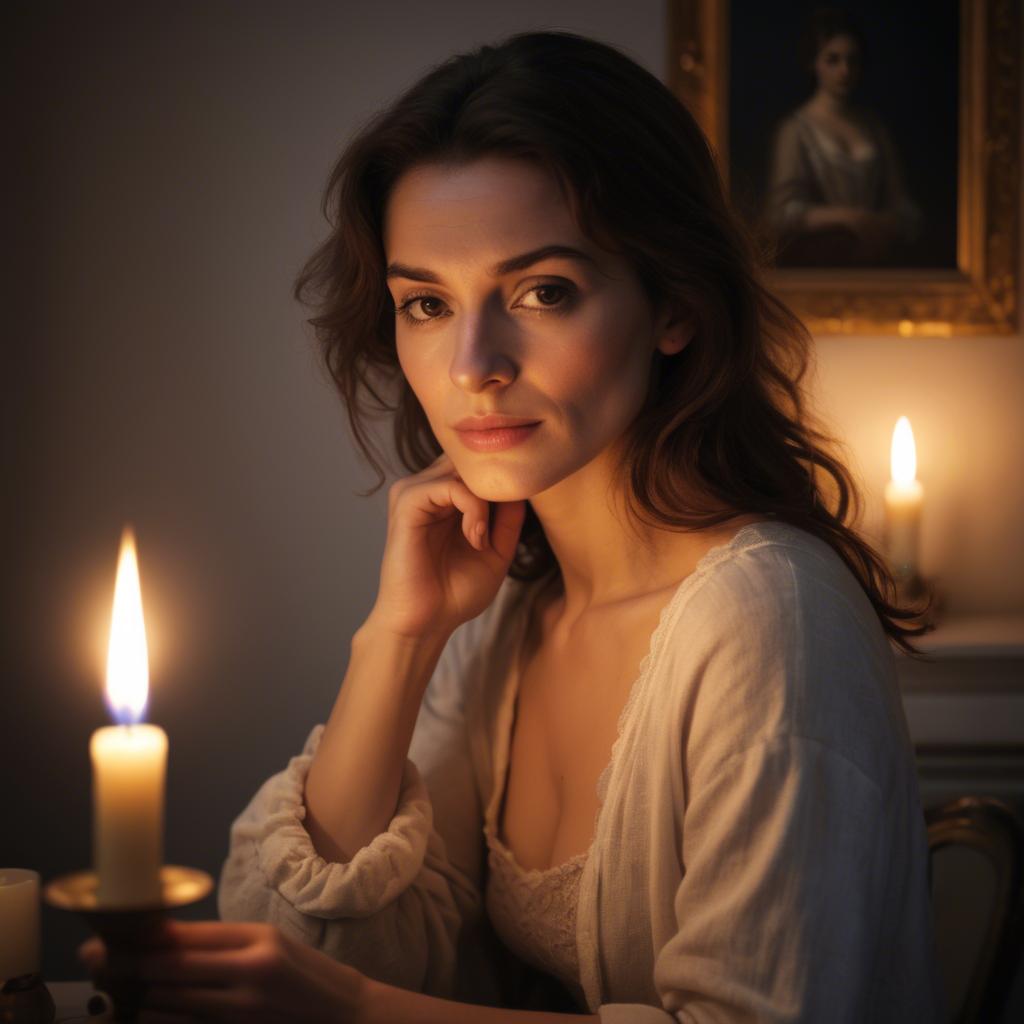 A stunning image of french woman in soft candlelight.