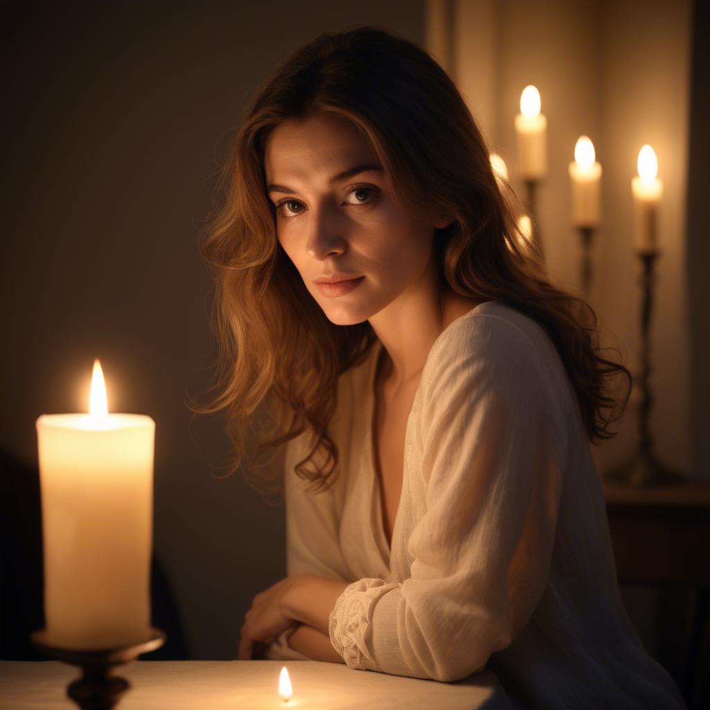 A stunning image of french woman in soft candlelight.