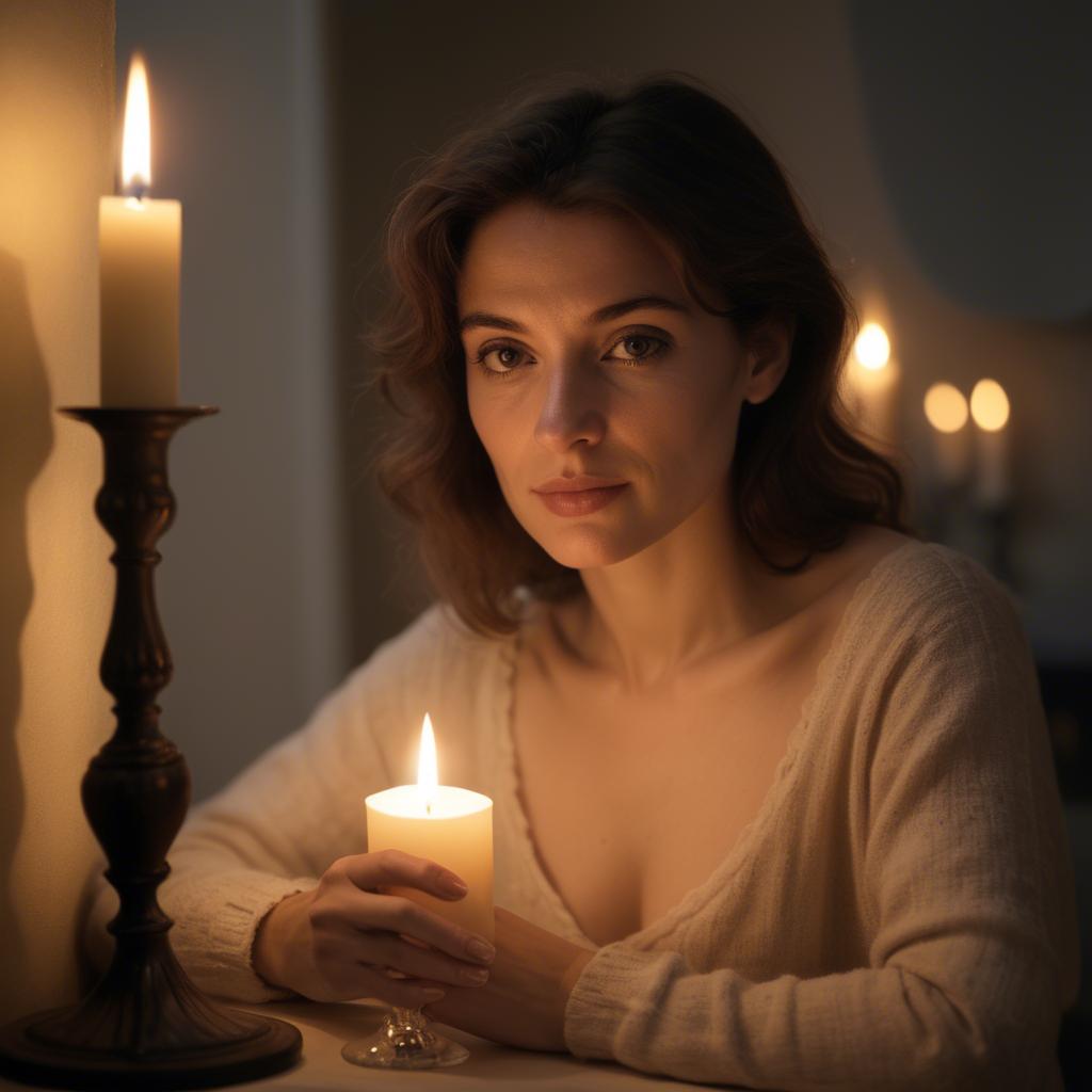 A stunning image of french woman in soft candlelight.