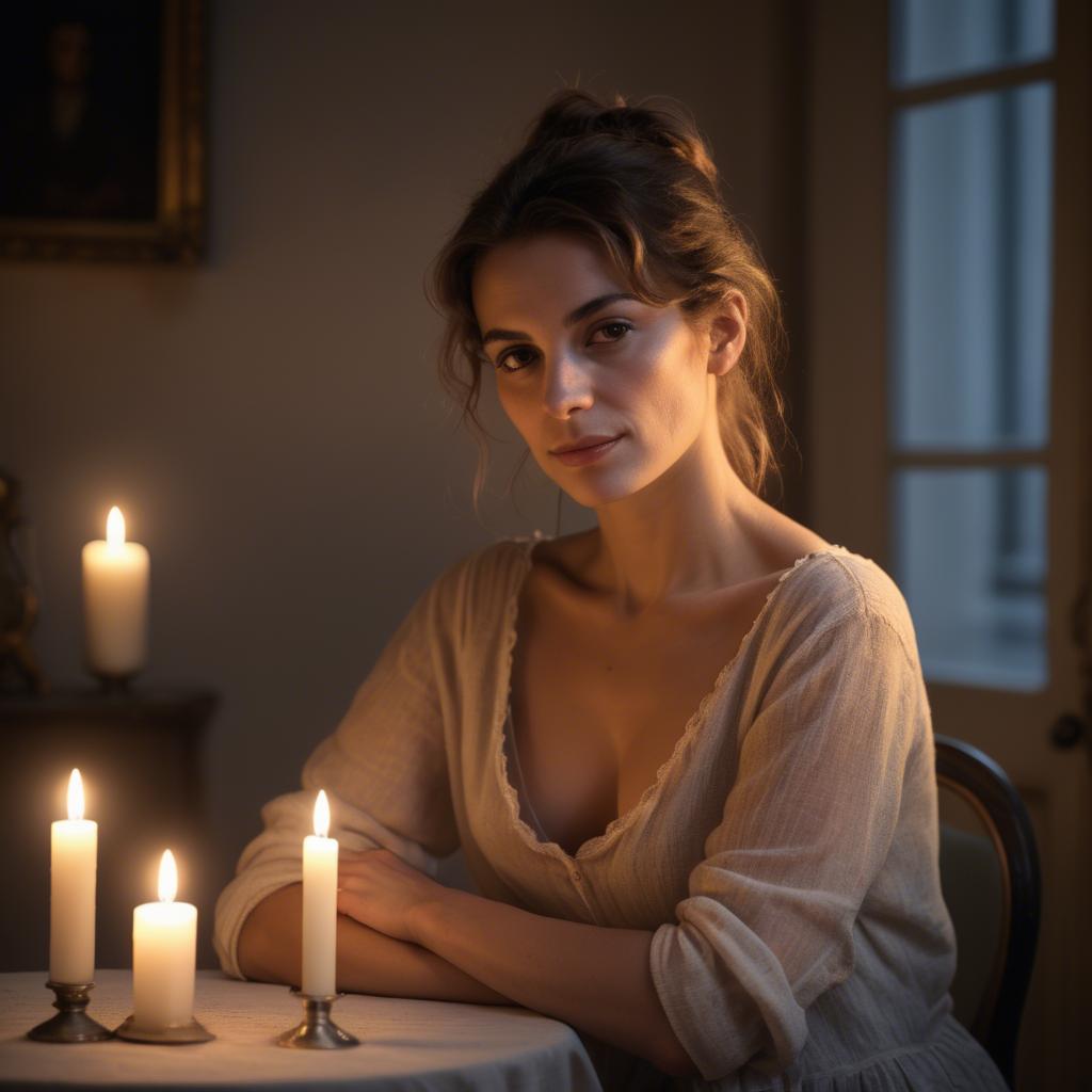A stunning image of french woman in soft candlelight.