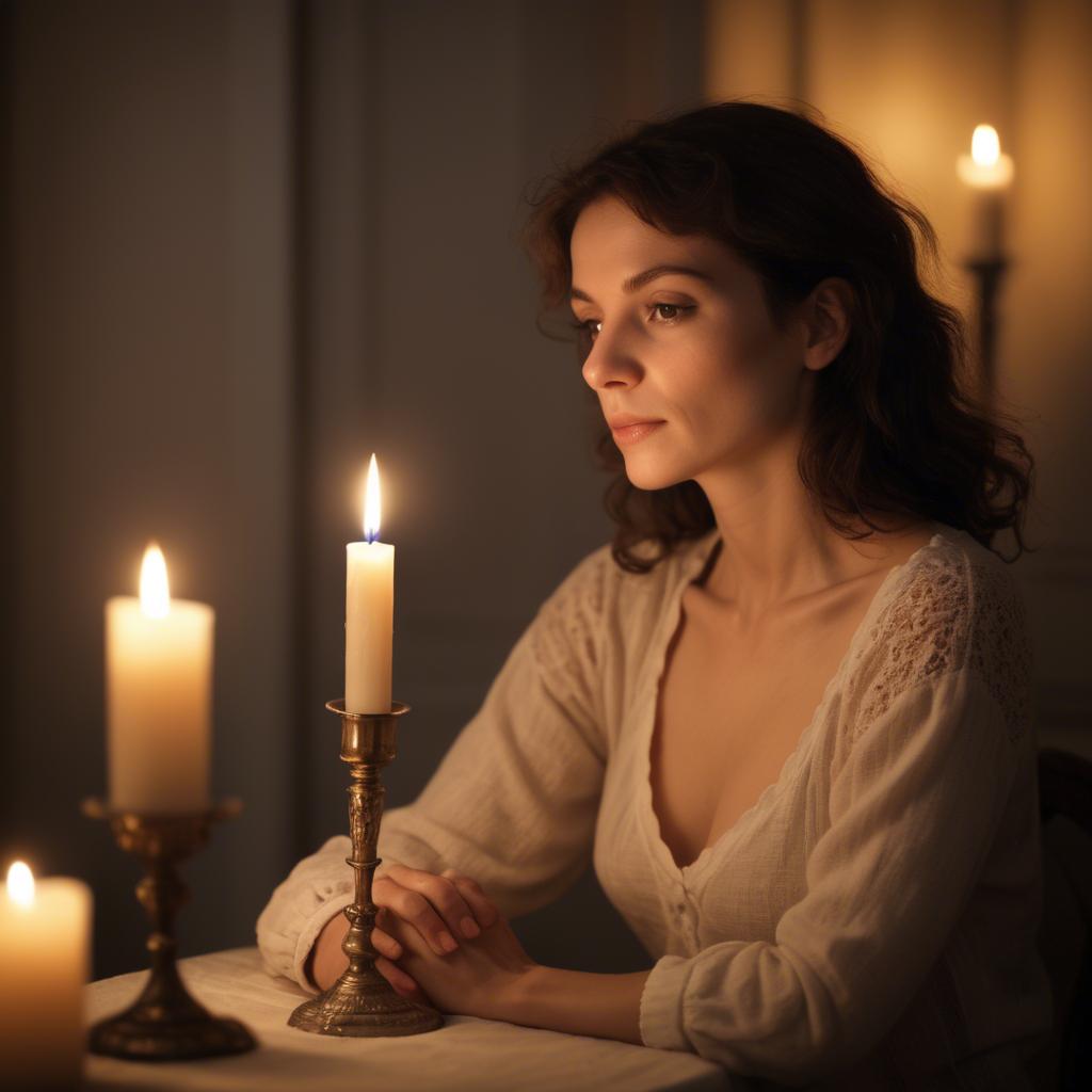 A stunning image of french woman in soft candlelight.