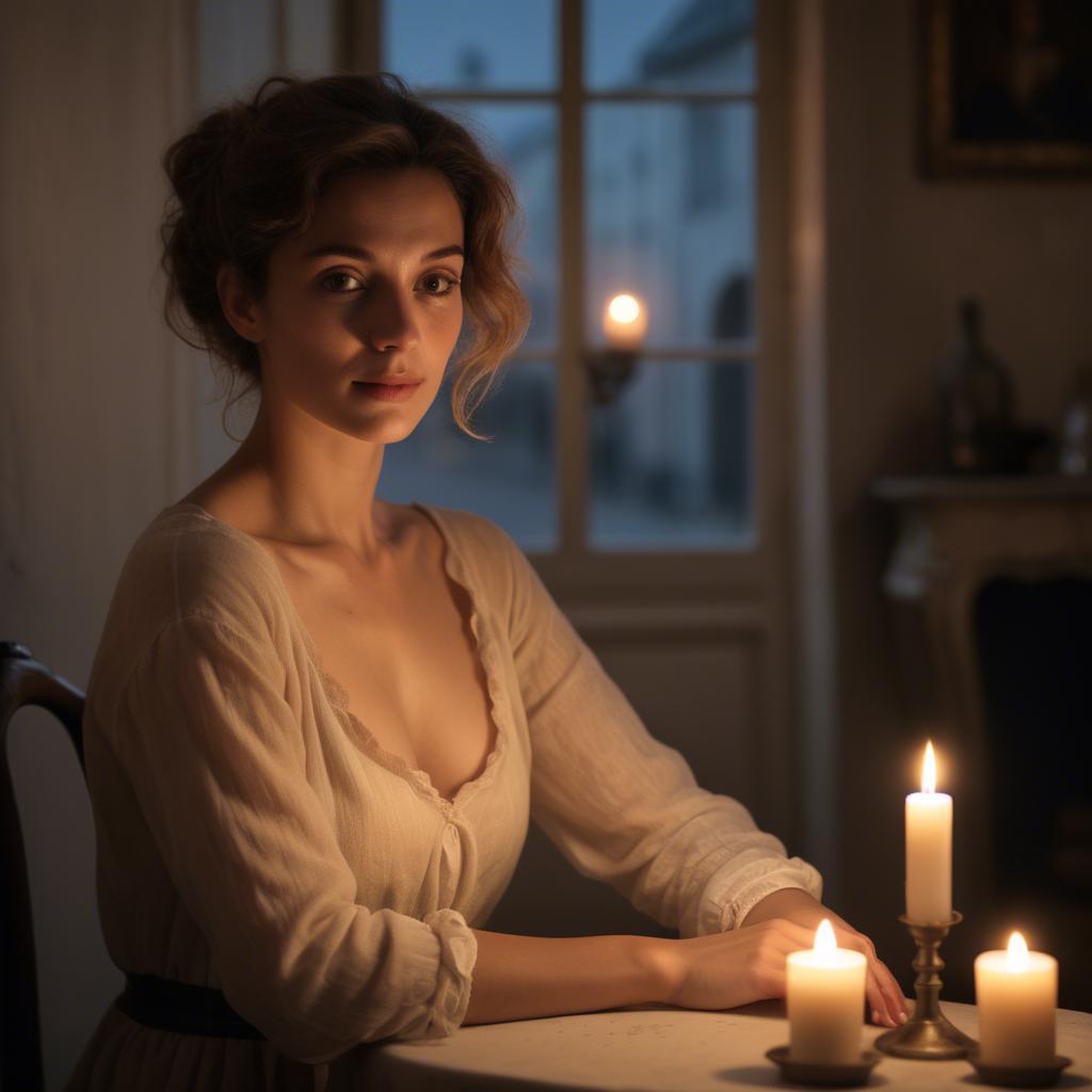 A stunning image of french woman in soft candlelight.