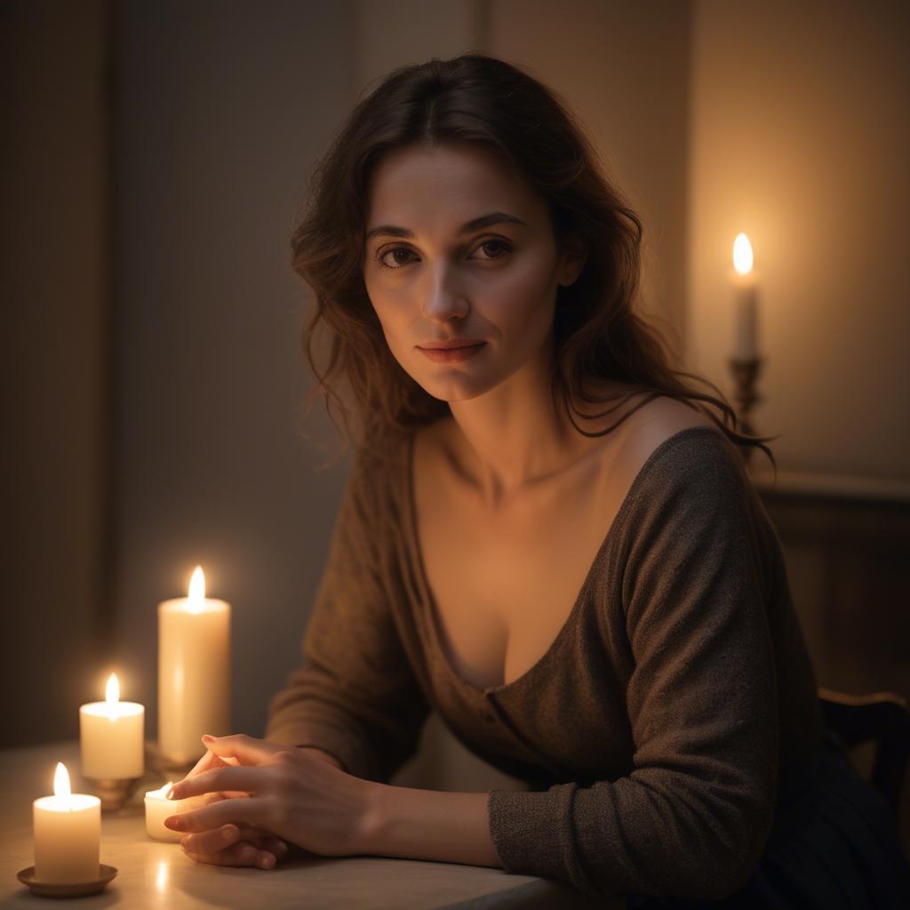A stunning image of french woman in soft candlelight.
