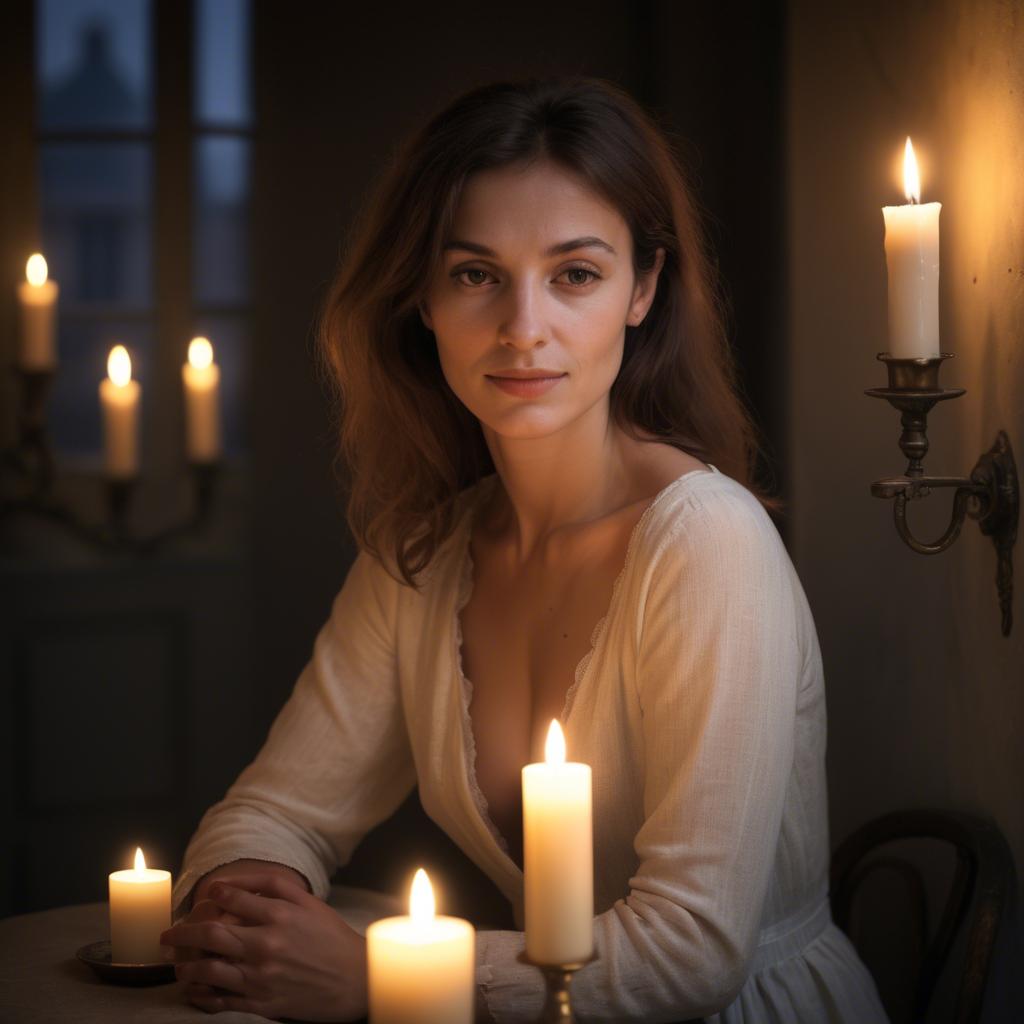 A stunning image of french woman in soft candlelight.