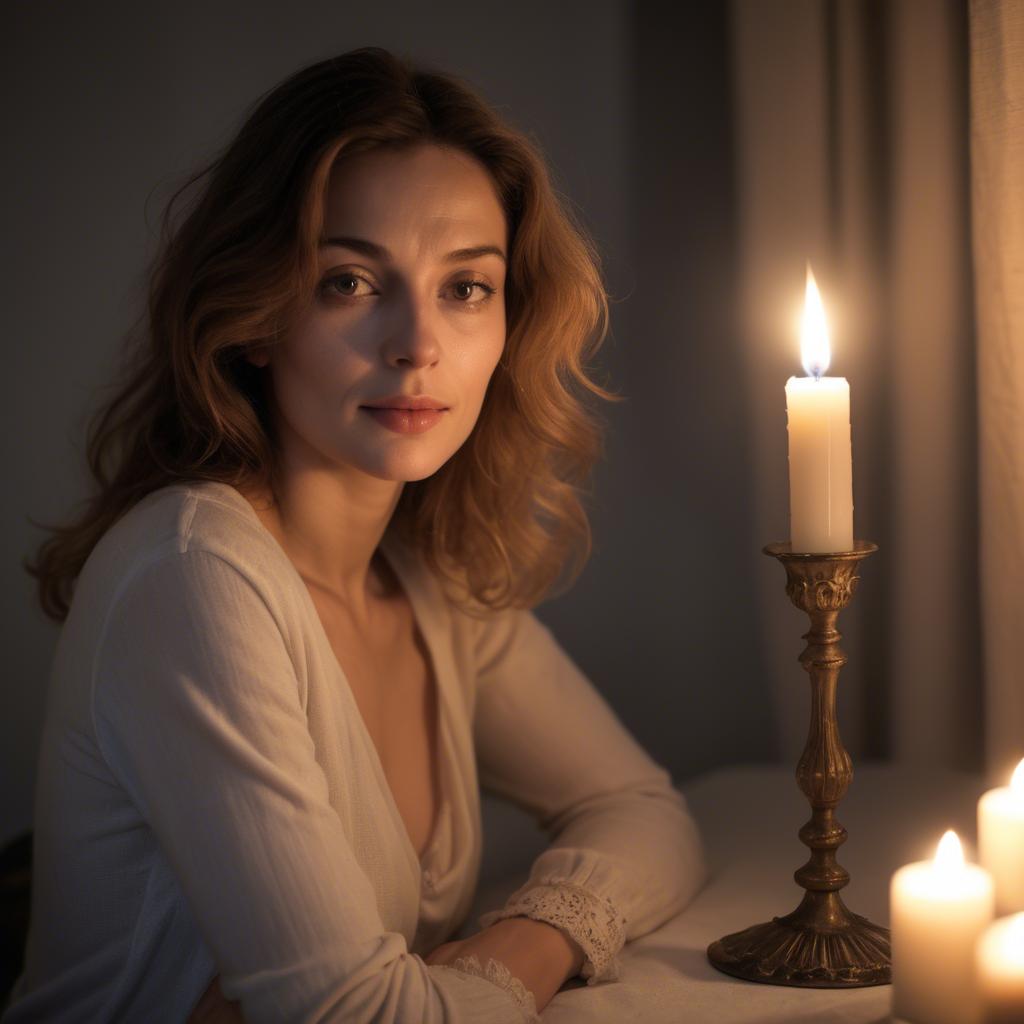 A stunning image of french woman in soft candlelight.