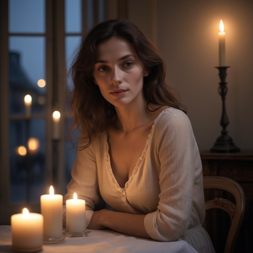 A stunning image of french woman in soft candlelight.