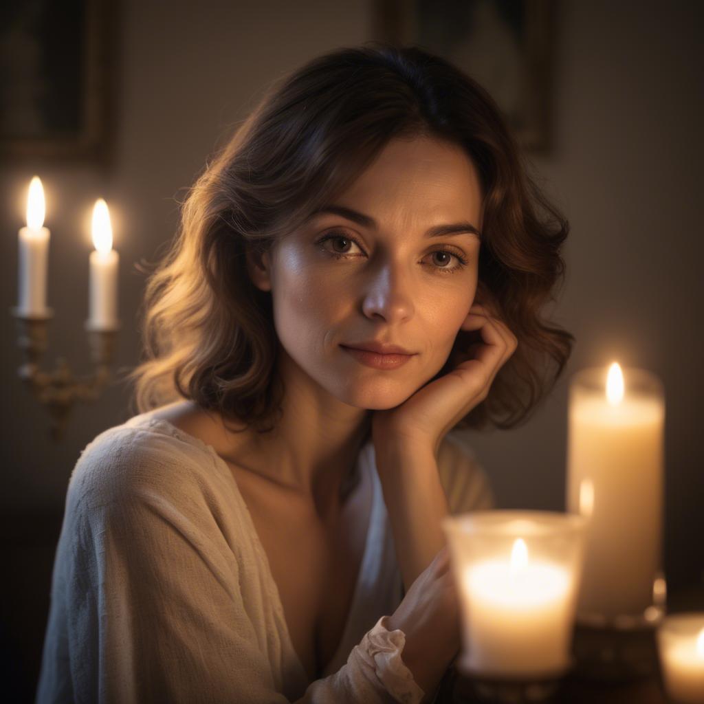 A stunning image of french woman in soft candlelight.