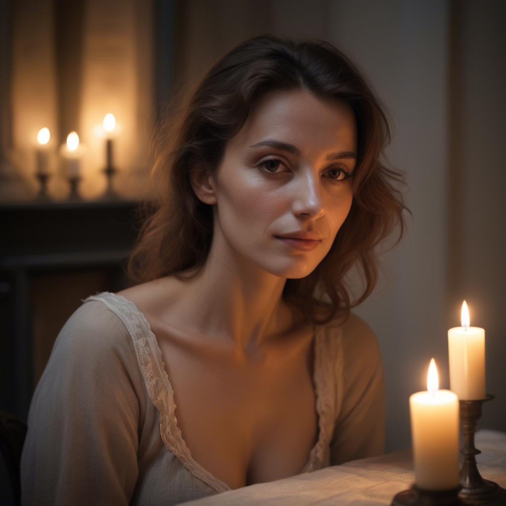 A stunning image of french woman in soft candlelight.