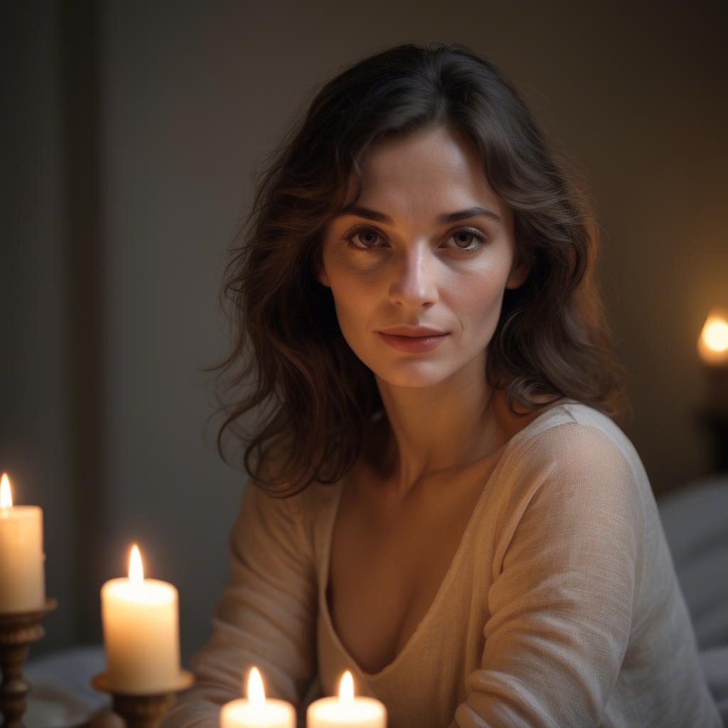 A stunning image of french woman in soft candlelight.